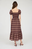 Smocked Flutter Sleeve Tiered Midi Dress | Burgundy Plaid