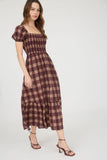 Smocked Flutter Sleeve Tiered Midi Dress | Burgundy Plaid