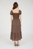 Smocked Flutter Sleeve Tiered Midi Dress | Brown Plaid
