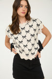 Bow Pattern Side Tie Sweater Top | Light Khaki