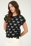 Bow Pattern Side Tie Sweater Top | Black