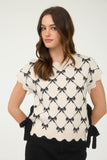 Bow Pattern Side Tie Sweater Top | Light Khaki