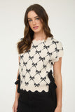 Bow Pattern Side Tie Sweater Top | Light Khaki