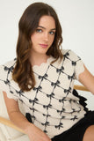 Bow Pattern Side Tie Sweater Top | Light Khaki