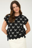 Bow Pattern Side Tie Sweater Top | Black