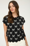 Bow Pattern Side Tie Sweater Top | Black