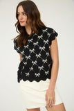 Bow Pattern Side Tie Sweater Top | Black