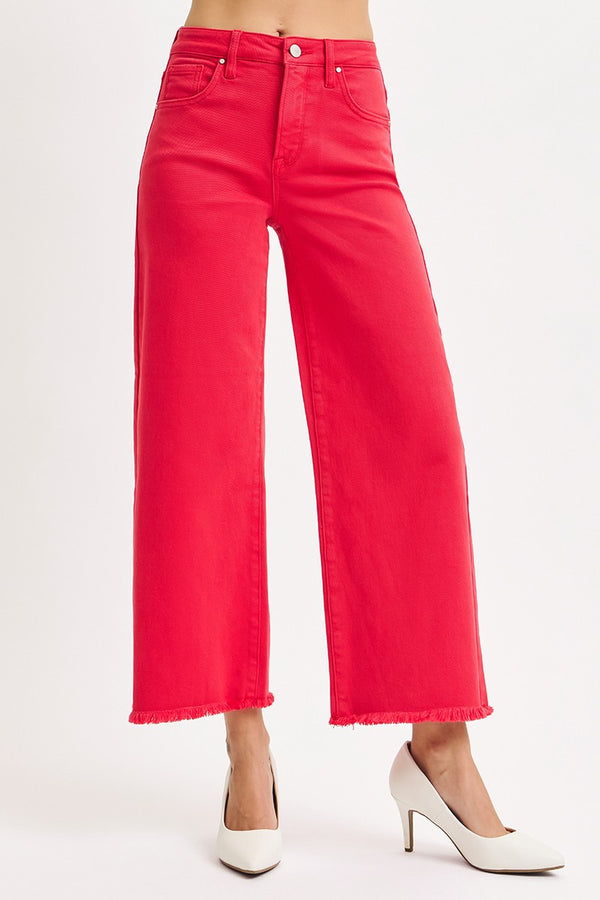 Risen Jeans | Tummy Control High Rise Crop Wide Scarlet