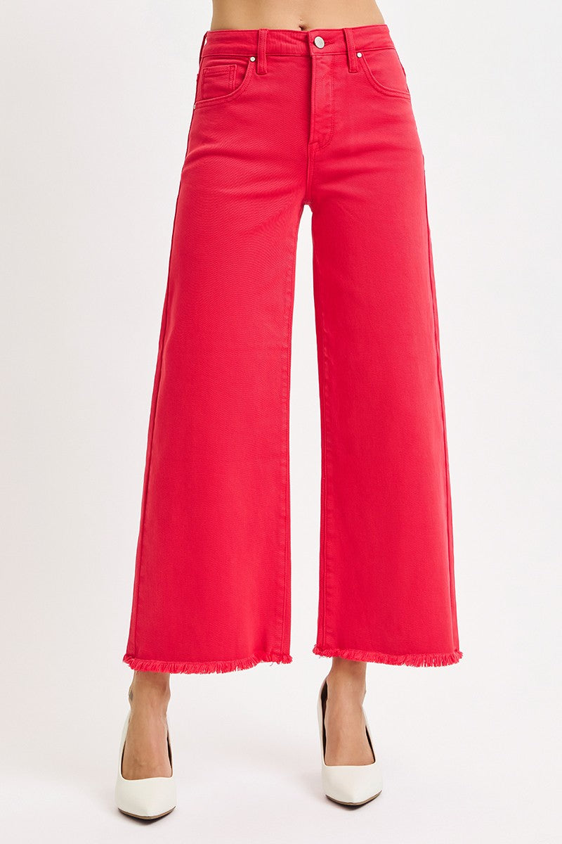 Risen Jeans | Tummy Control High Rise Crop Wide Scarlet