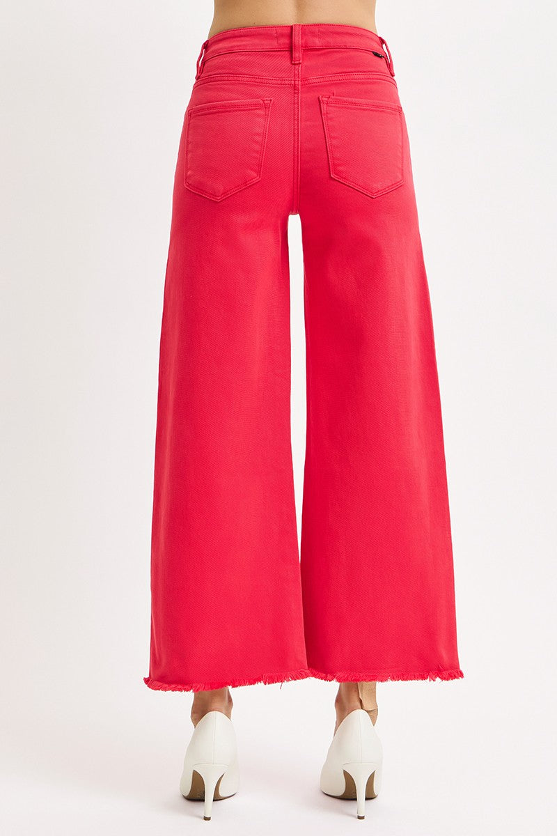 Risen Jeans | Tummy Control High Rise Crop Wide Scarlet