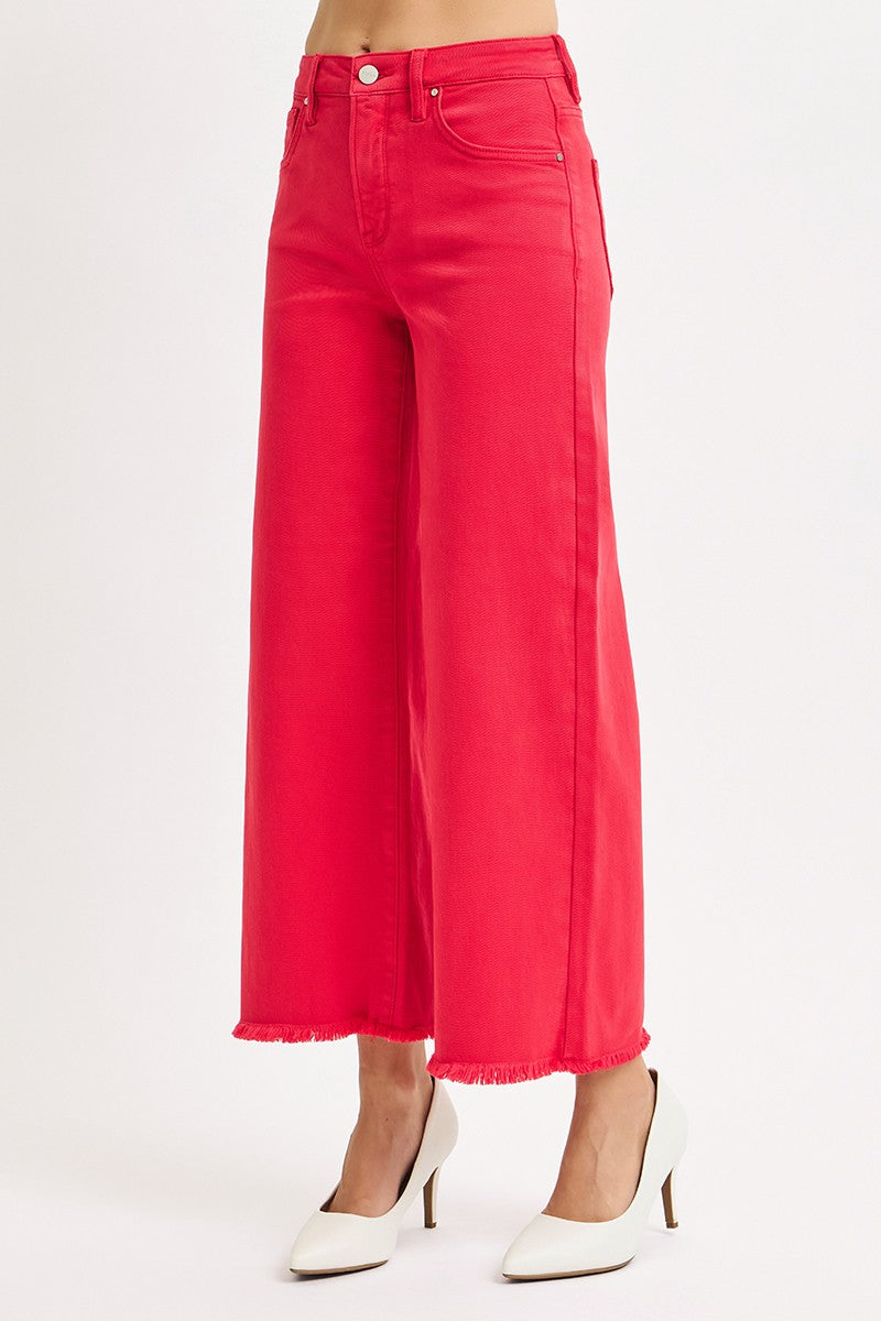 Risen Jeans | Tummy Control High Rise Crop Wide Scarlet