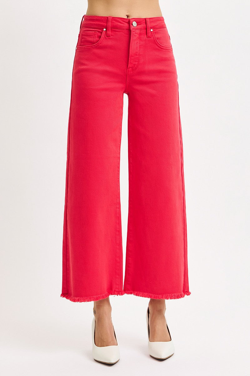 Risen Jeans | Tummy Control High Rise Crop Wide Scarlet