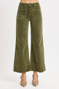 Risen Jeans | Wide Leg Crop Corduroy | Moss