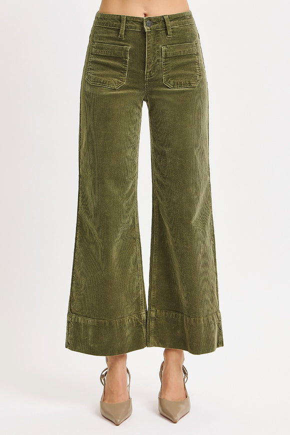 Risen Jeans | Wide Leg Crop Corduroy | Moss