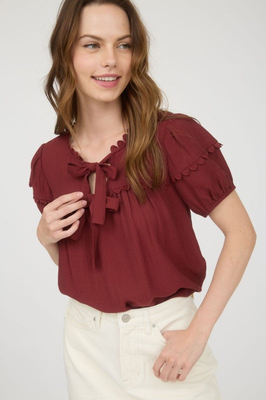 Scallop Trim Front Tie Detail Top | Brick