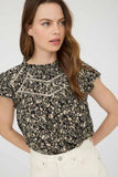Floral Yoke Trim Detail Top | Black