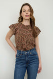Floral Yoke Trim Detail Top | Brown