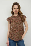 Floral Yoke Trim Detail Top | Brown