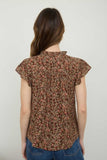 Floral Yoke Trim Detail Top | Brown