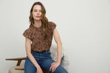 Floral Yoke Trim Detail Top | Brown