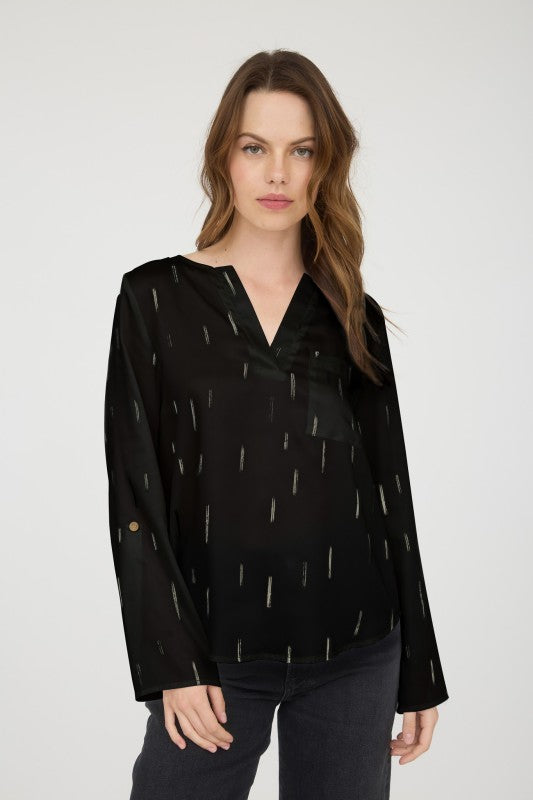 Brush Stroke Satin Top | Black