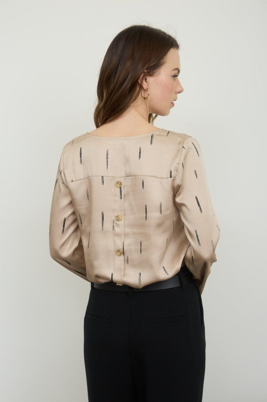 Brush Stroke Satin Top | Khaki