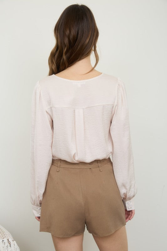 Satin Button Detail Top | Cream