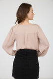 Satin Button Detail Top | Taupe