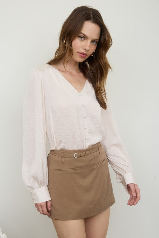 Satin Button Detail Top | Cream