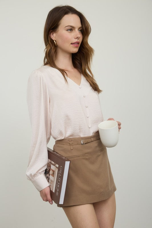 Satin Button Detail Top | Cream