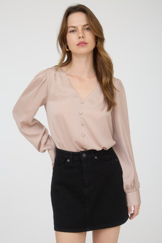 Satin Button Detail Top | Taupe