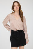 Satin Button Detail Top | Taupe
