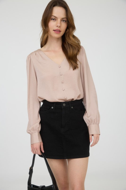 Satin Button Detail Top | Taupe