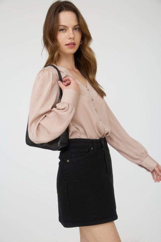 Satin Button Detail Top | Taupe