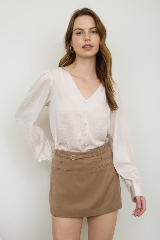 Satin Button Detail Top | Cream
