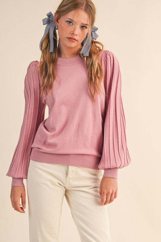 Pleated Puff Long Sleeve Top | Rosewood