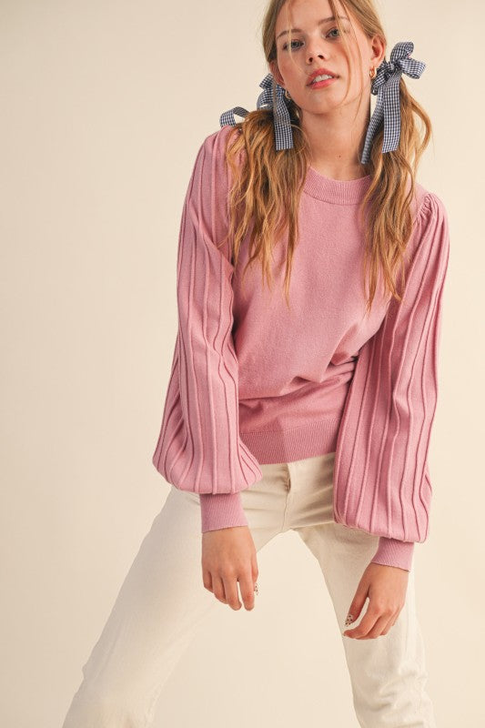 Pleated Puff Long Sleeve Top | Rosewood