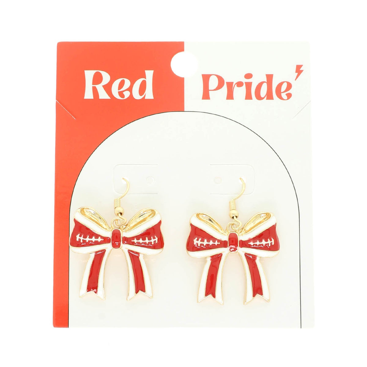 Football Bow Dangle Earrings | Red/Gold