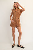 Corduroy Zipper Romper | Camel