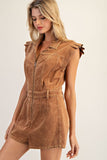 Corduroy Zipper Romper | Camel