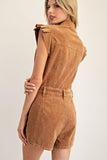 Corduroy Zipper Romper | Camel