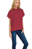 Ribbed Mock Neck Boxy Sweater Top | Cabernet