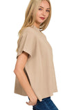 Ribbed Mock Neck Boxy Sweater Top | Light Mocha