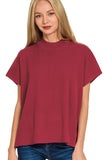 Ribbed Mock Neck Boxy Sweater Top | Cabernet