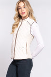 *DOORBUSTER DEAL Suede Piping Quilted Vest | Ivory