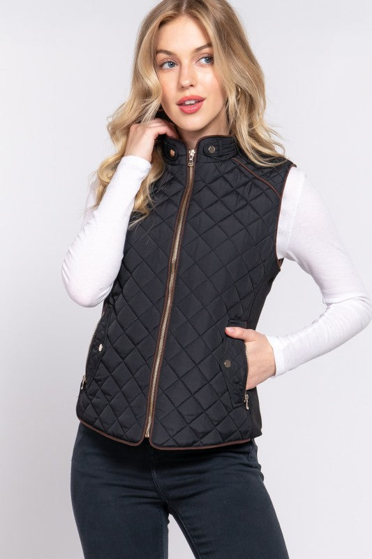*DOORBUSTER DEAL Suede Piping Quilted Vest | Black