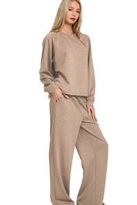 Scuba Sweatshirt & Wide Sweatpants 2 Piece Set | Cocoa