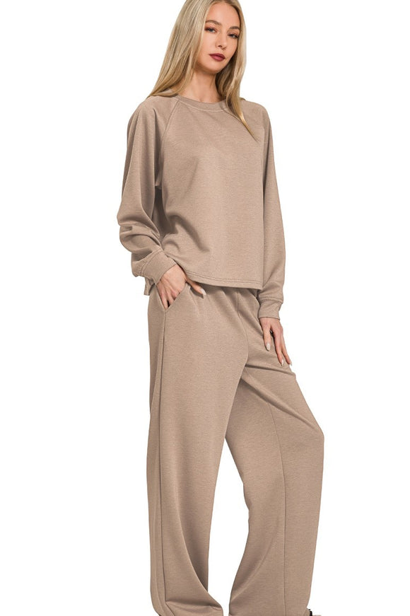 Scuba Sweatshirt & Wide Sweatpants 2 Piece Set | Cocoa