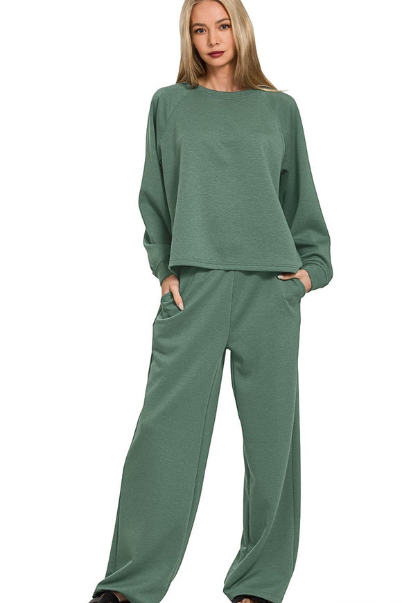 Scuba Sweatshirt & Wide Sweatpants 2 Piece Set | Forest