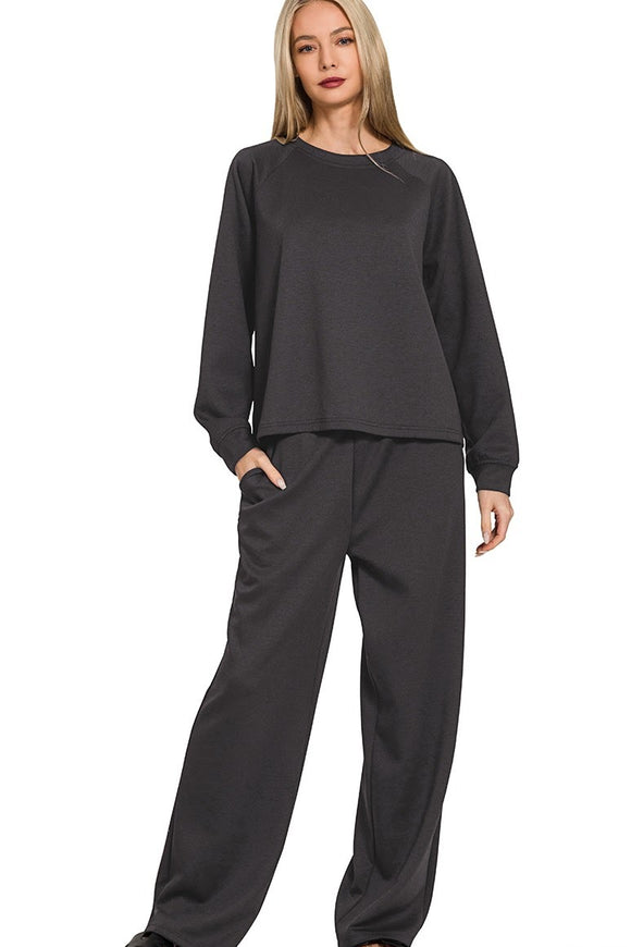 Scuba Sweatshirt & Wide Sweatpants 2 Piece Set | Black